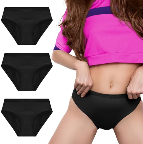 Lot 3 Culottes Menstruelles Adolescentes en Fibre de Bambou | Absorption Nid d'Abeille, Respirantes, Antibactériennes | Ultra absorbantes pour Flux Léger à Flux Très Abondant | Jeunes Filles et Ado