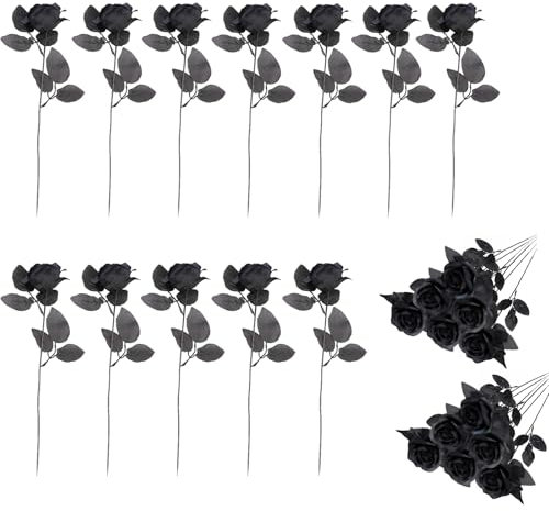 PSFXBM 12PCS Black Roses, Black Roses Artificial Flowers, 52cm Fake Rose Bridal Bouquet for Wedding, Fake Rose for DIY Bridal Wedding Bouquets Home Decor