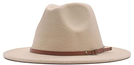 Hatt Fedora Panama dammössa i ull, klassisk brett bältesspänne, diskettlock, kapselkorp, dragkedja, BEIgE, one size