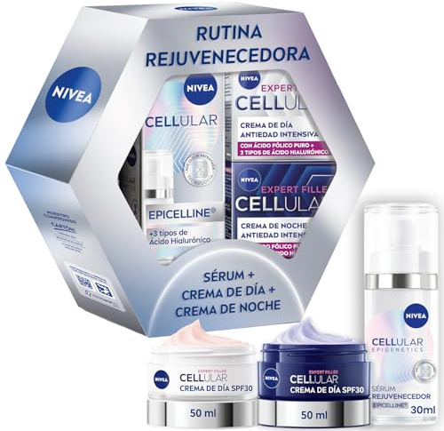 NIVEA Pack Cellular Epigenetics Cuidado facial Antiedad - Serum Facial Rejuvenecedor con Epicelline 30ml + Crema de Día FP30 + Crema de Noche - Revierte la Edad de la Piel