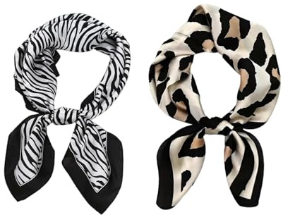 2 stycken sidenhalsdukar för kvinnor, moderiktiga tryckta sidensjalar, kvinnotillbehör, kungliga matchande halsdukar (leopardtryck, zebratryck).