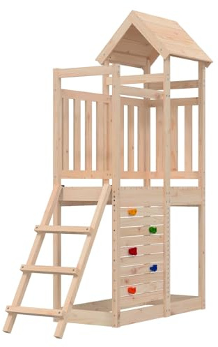 vidaXL Torre de Juego Marrón Madera de Pino Macizo, Torre de Juego Moderna y Resistente, Aventura para niños, Equipo de jardín, Set Veraniego, Escalada en el Patio