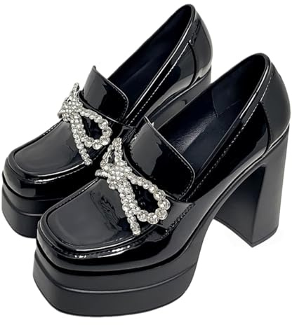 FQLGJMY Femmes Semelle épaisse léger à Talons Hauts Chaussures Simples Plateforme Talon Gros Talon Ultra-Haut Style européen et américain Mode Mary Janes Pompes avec Boucle Strass Arc Dentelle Perle
