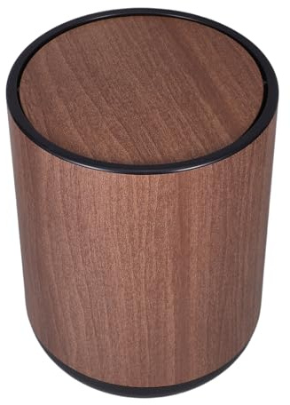 FUOYLOO Papelera con Tapa Abatible Doble Capa, Plástico con Diseño de Veta de Madera, 1 Unidad, Redonda, para Baño, Cocina y Oficina, Contenedor para Reciclaje y Basura Doméstica