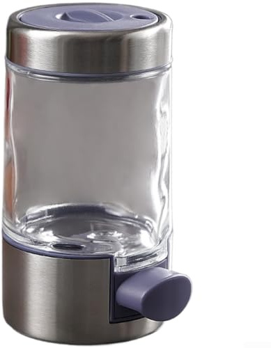 Saltbehållare i glas 304 stål dammsäkert lock (stål-lila) | Klar glasflaska, damm- för säkert lock, håller salt torrt, 11,5 cm höjd, modern köksdekor