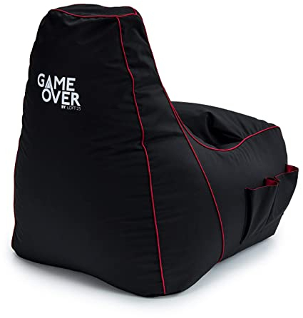 Game Over Video Spiele Sitzsack | Indoor Wohnzimmer | Seitentaschen für Controller | Headset Halter | Ergonomisches Design für die Gewidmet Gamer (Fire Rune)