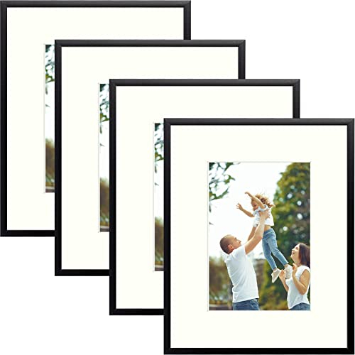 Golden State Art Metall-Bilderrahmen mit Passepartout für 12,7 x 17,8 cm große Fotos, Aluminium-Bilderrahmen mit Echtglas, Wanddekoration oder Tischdekoration, klassisches Schwarz