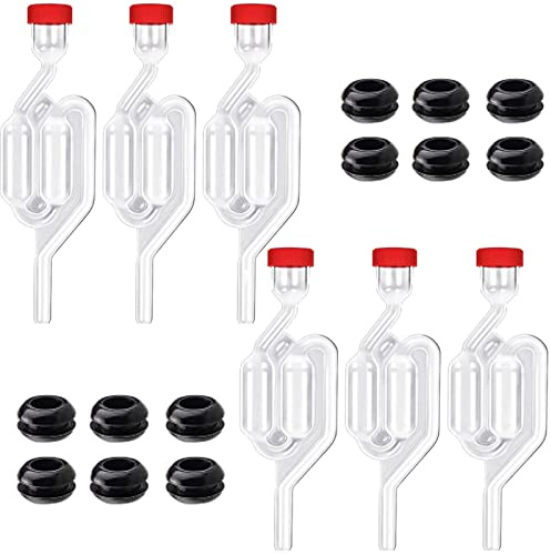Airlocks for Fermenting[6Pack],Fermentation Airlock Kit,High TransparencyTwin Bubble S Shape with 12pcs Grommets Drilled 3/8’’ Hole for Preservation,Brewing,Beer, Wine, Sauerkraut, Kimchi