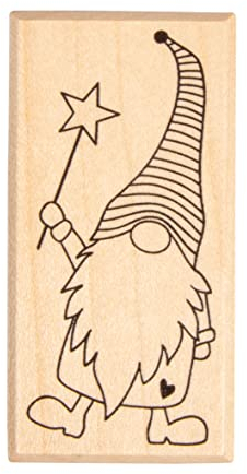 Rayher Stempel Holz Wichtel Elton, 3 x 6 cm, Holzstempel Weihnachten, zum Gestalten von Karten, Umschlägen, Geschenken, Butterer Stempel, 29240000, Natur