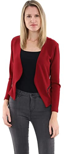 Malito - Blazer da donna a maniche lunghe - Blazer in jersey tinta unita - Giacca corta basic - Blazer in felpa con zip - Tasca - Blazer aderente 6040 (Taglia S-XXL), bordeaux, M