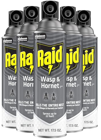 Raid Wasp & Hornet Killer Spray Kills The Entire Nest Sprays up to 22 Feet Kills on Contact 17.5 Ounce (Pack of 5)