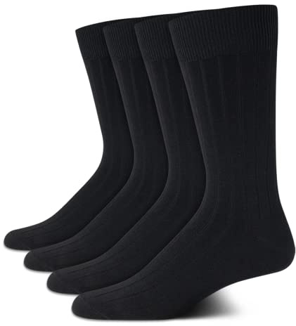 Calvin Klein Mens Crew Socks - 4 Pack Soft Cotton Blend Cushioned Crew Dress Socks for Men, for Formal, Casual and Work Wear, Size 7-12, Black Texture