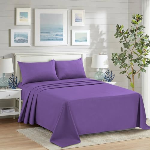 HADI LONDON Polycotton Flat Sheets for Single Double King Size Bed Softest Anti Wrinkle Non-Iron Plain Dyed Top Sheet with 200 Thread Count Ideal for Winter & Summer Bedding (Purple, King)