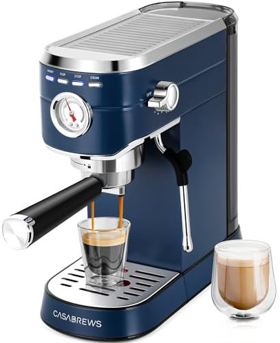 CASABREWS CM5418 Espresso Machine 20 Bar, Compact Espresso Maker with Steam Milk Frother, Stainless Steel Coffee Machine with 34oz Removable Water Tank for Cappuccino Latte, Sapphire Blue