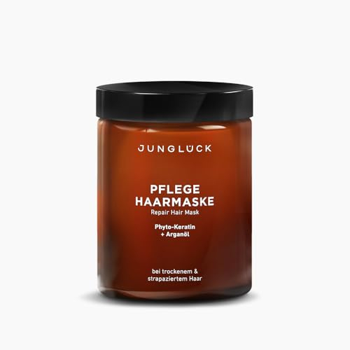 JUNGLÜCK Pflege Haarmaske - Vegan | Ohne Silikone & Mikroplastik - Repariert und schützt dein Haar mit BIO Aloe Vera, BIO Arganöl, pflanzlichem Keratin und Hyaluron | Haar Kur für geschmeidige Haare