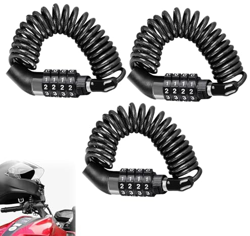 3 Stück Helmschloss Motorrad Helmschloss Fahrrad 150cm/3,5mm Kabelschloss mit 4 Steillig Zahlencode Motorrad Helmschloss Motorradhelm Schloss Geeignet Für Motorradhelme,Fahrradhelme,Kinderwagen