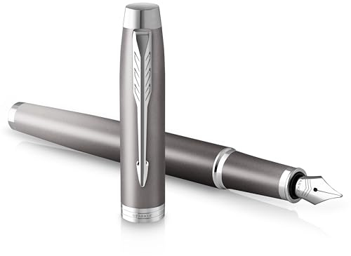 PARKER IM Writing Rituals Fountain Pen, Grey Finish with Gradient, Chrome Trims, Medium Nib, Blue Ink, Gift Box