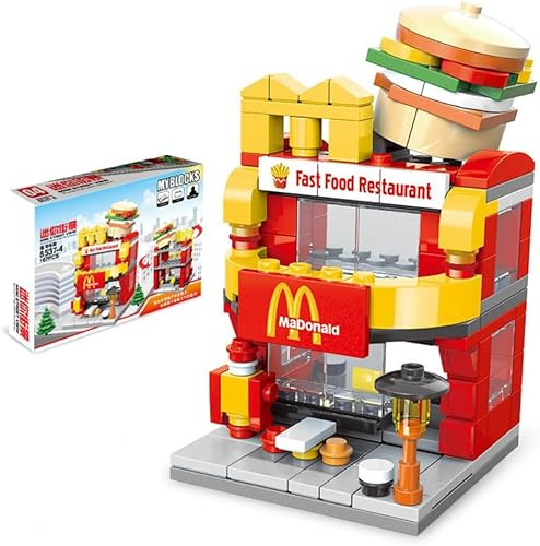 Street View City Cafe Building Kit, 167PCS Coffee Shop Modular House Building Set, MOC Creative House Model DIY Toys(Burger Shop)