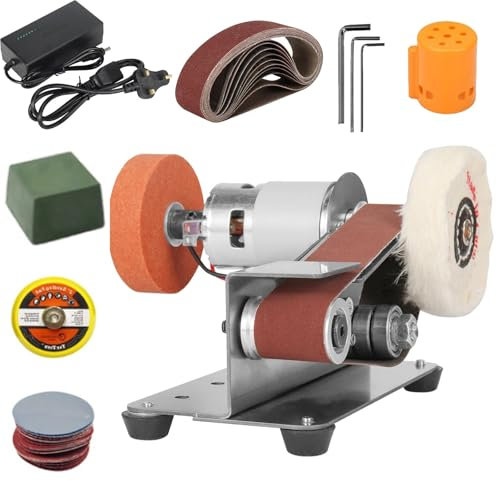 Mini levigatrice a nastro elettrica, levigatrice elettrica da banco, levigatrice, lucidatrice, affilacoltelli a 7 velocità regolabili for la lavorazione del legno fai da te, fabbricazione di coltelli