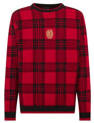 AC Milan Maglione di Natale 2024, Fantasia A Quadri, in Morbido e Comodo Cotone, Prodotto Ufficiale Unisex, L