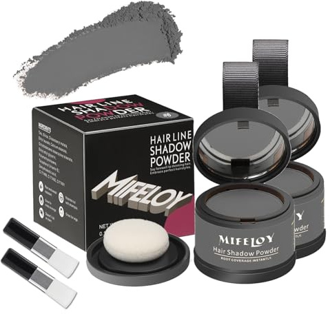 MIFELOY 2 Set Root Cover Up Powder, Gray, Touch Up Hair Color for Grey, Instantly Coverage Dye for Thinning Grays Hairline, Roots Concealer for Beard Line Eyebrow, Shadow Conceals Hair Loss