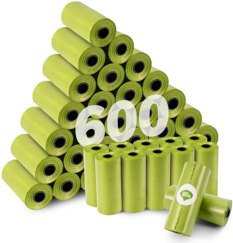 KOMABLEN 600 Stück Hundekotbeutel biologisch Abbaubar, 40 Rollen Kotbeutel für Hunde, Auslaufsicher Hundebeutel Kot, Tragbar Dick Hundetüten Hundezubehör mit Kotbeutelspender 33x22.8cm