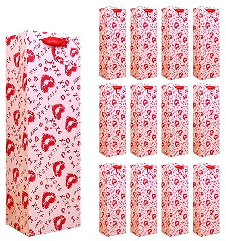 Bolsas para Regalar Vino con Asas - Pack de 12 Unidades, San Valentín, Cumpleaños, Fiestas y para Tienda