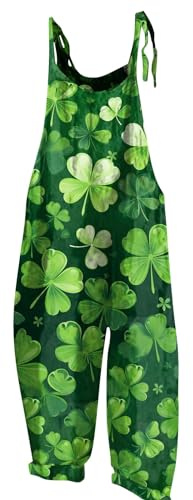 FeiBeauty Jumpsuit Damen Sommer 9Er Jahre Outfits Kleeblatt Druck St Patricks Day Kostüm Frauen Ärmellos Playsuit Glitzer Outfit