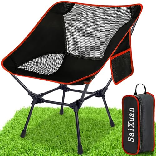SaiXuan Campingstuhl Faltbar, Tragbarer Klappstuhl mit Seitentasche & Atmungsaktivem Netz, Belastbar bis 120kg, Ultraleichter Faltstuhl mit Kleinem Packmaß für Outdoor, Reisen, Angeln, Picknick