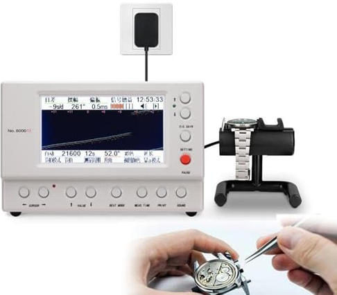 Mekanisk klocktidsmätare, klockkalibrator, multifunktionell tidsmätare med LCD-skärm, 6 testobjekt och 6 justerbara mätriktningar