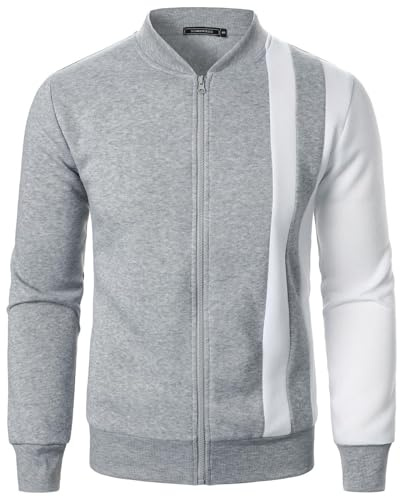 Générique Sweat Zippé Homme sans Capuche Veste mi Saison Tee Shirt Manche Longue Sportswear Regular Fit Sweatshirts Jogging Sweatshirt Color Block Sweats Minimaliste Habit Gris XL