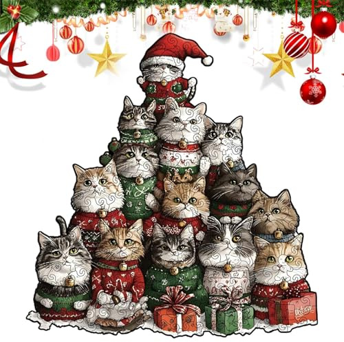 Puzzles,Animal Chat Design | Puzzle Chat en Bois de Noël - pour Hommes Garçons Filles Jeunes Adolescents Mari Fille Famille Amis Collègues