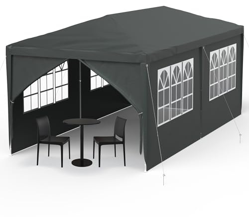 YRHome Paviljong 3 x 6 m med sidodelar, trädgårdspaviljong, vattentät taktmått, trädgårdstält med ficka, festtält, UV-skydd, festtält, vintersäkert, öltält, stabilt campingtält med fönster, antracit