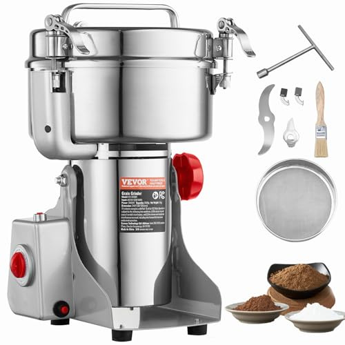VEVOR Molinillo de Especias Comercial Capacidad de 2000 g Molinillo de Cereales Eléctrico 3400 W Molinillo de Alta Velocidad 32000 rpm para Granos Secos Especias Cereales Café Maíz Pimienta
