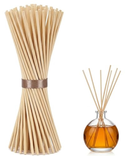 120 Pcs Reed Diffuser Sticks,Diffuser Reeds,Thick Replacement Reeds for Diffusers,18cm-long Fiber Rattan Air Freshener Refill Stick for Home Office Spa Essential Oil Aroma Fragrance (Natural Wood)