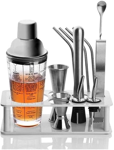 Juego de coctelera para el hogar: Kit de Barman de mixología de 14 Piezas con Soporte | Set de Regalo Ideal para coctelería para una increíble Experiencia de Mezcla de Bebidas | Juego de Herramientas