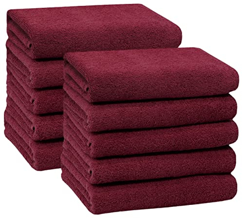 ZOLLNER 10er Set Handtücher in 50x100 cm - saugstarke und weiche Duschtücher in weinrot - mit praktischem Aufhänger - waschbar bis 60°C - Baumwolle - Hotelqualität