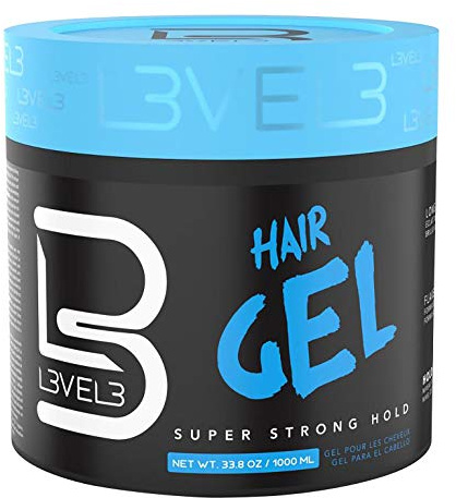 L3VEL3 Super Strong Hair Gel - Creates Sleek, Long Lasting Hairstyles - Gives Volume and Adds Shine - Water Based and Flake Free Formula - Clean and Refreshing Scent - Rinses out Easily - 1000 ml