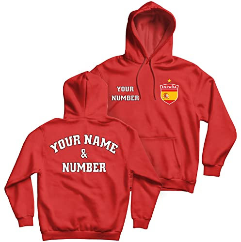 lepni.me Sweatshirt à Capuche Football Espagnol Votre Nom et Votre Numéro Cadeaux du Championnat d'europe de Football ou de la Coupe du Monde 2022 (XXL Rouge Multicolore)