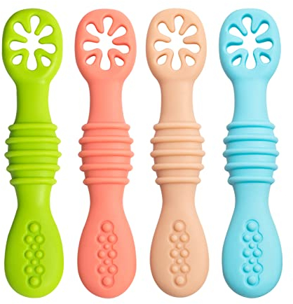 Cuchara para bebé, juego de cucharas de aprendizaje para bebés, 100% silicona extra suave, sin BPA, cuchara de alimentación y ayuda para la dentición para bebé, cuchara de silicona para bebés y niños