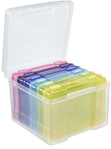 mysmartbuy.com Photo Storage Boxes 6x4 Photograph Organiser Multi Coloured - 600 Photo Capacity. 6 Clip Lock Cases - Acid Free Protects Photos from UV Light, Dust, Spills, Insects