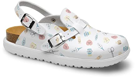 FELIZ CAMINAR x Mr. Wonderful- Zuecos Bio Estampados Sanitarios Wonderful Steps/Antideslizantes y cómodos para Mujer/Clínicas, Veterinarios, Hospital, Geriatricos/Bolsa DE Fieltro DE Regalo (39)
