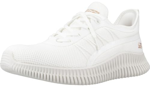Skechers Damen Sneakers, Cremefarbener Strick-Synthetikbesatz, 38 EU