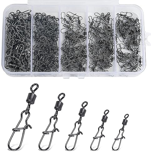 Realure 100/200 Stück Rollende Angelwirbel mit Karabiner Edelstahl Wirbel Angeln Forellen Angeln Wirbelkarabiner Angel Wirbel fur Fischköder Wirbel Angelzubehör Wirbel 5 Größe 4# 6# 8# 10# 12#