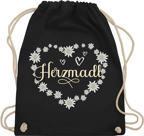 Turnbeutel Rucksack - Kompatibel mit Oktoberfest Tasche - Herzmadl Madel Madl Mädel - Unisize - Schwarz - trachtenrucksack bayrische stoff trachtentaschen bayrisch beutel oktoberfest-tasche bayern