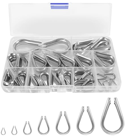 Wire Rope Thimble Assortment Kit, 304 Stainless Steel Cable Lugs Wire Rope Clamps Cable Rigging for Shipbuilding Industry（1.5-8mm）