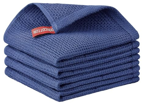 Nialnant 100% Cotton Waffle Weave Dish Cloths,4 Pack Super Absorbent Dish Towels for Washing Dishes,Cleaning Rags-Navy Blue,12x12
