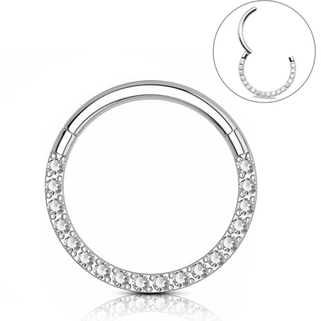 ESHIONER Piercing Nariz Aro G23 Titanio Pendientes Nariz Piercing Nostril Tragus Septum Helix Daith Piercing Labio Inferior Plata 8MM 16G