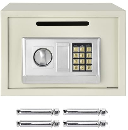 Security Safe Box Cash Box, 16L Small Cabinet Safe 25cm x 35cm x 25cm, Digital Keypad Safety PIN Code, with 2 Keys, Easy to Mount for Home, Business, Office (White)