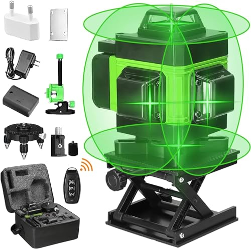 Kreuzlinienlaser Laser Wasserwaage 4 x 360°, 4D 16 Linien Grün Kreuzlinienlaser Selbstnivellierend Laser Nivelliergerät, IP54, Baustellenlaser mit 3D-Vertikal- und Horizontal-Fadenkreuz (A)